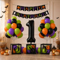 Halloween First Birthday Balloon Set with Number 1 Foil Balloon Banner and Colorful Balloons - Black, Orange, Purple, Green - Variation: Black Green Purple Orange