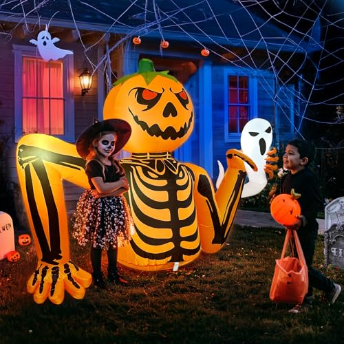 5FT Outdoor Inflatable Pumpkin Skeleton Halloween Decoration with LED Lights
