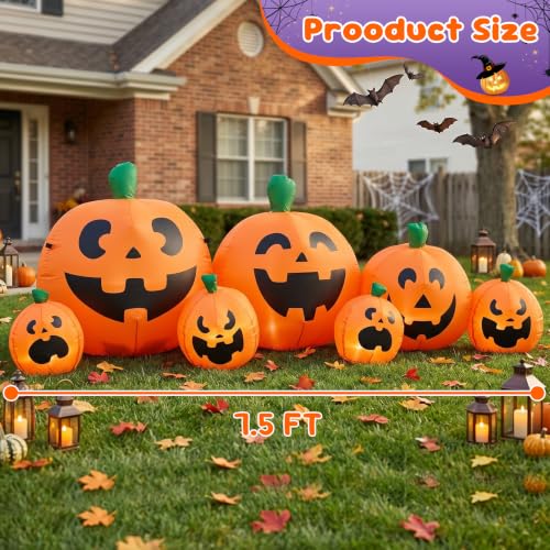 Halloween Inflatable Pumpkin Group Decoration - 7.5 Feet Large Outdoor Festive Decor - Pumpkin Group Variation