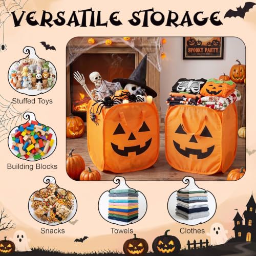 Halloween Pumpkin Candy Buckets Set - Foldable 25 Gallon Trick-or-Treat Baskets