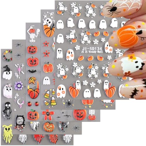 Halloween Nail Stickers Set - Spooky Ghost Pumpkin Design, Color-26