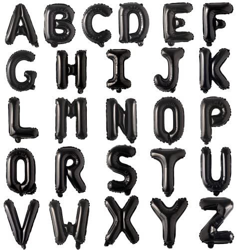 16 Inch Black Foil Letter Balloons Set - Alphabet A-Z for Wedding & Party Decorations