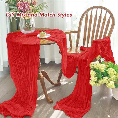 2 Pack Red Cheesecloth Table Runner for Fall Christmas Party Decor - 10FT