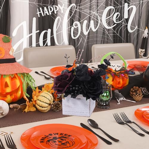 Halloween Gothic Black and Dark Red Flowers with Wooden Box - Artificial Floral Centerpiece