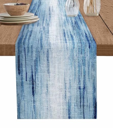Blue Table Runner 16x72 Inch Ombre Abstract Farmhouse Decor Lightskyblue Variation