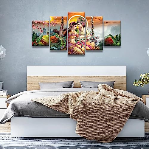 Radha Krishna Wall Art Canvas Print - 4 Panels 20x40 Inch Hindu Religious Decor - Variation of THIS listing