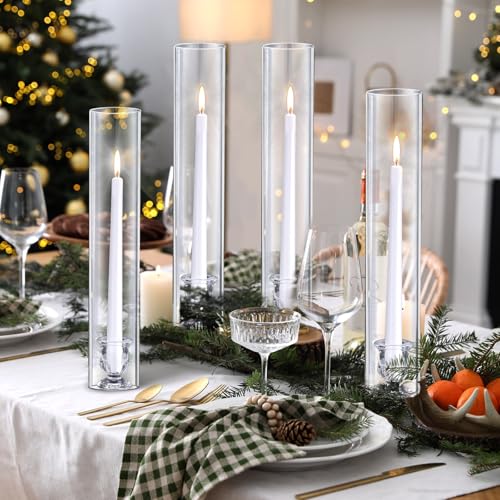 12-Piece Glass Candle Holder Set with White Candles for Weddings & Events