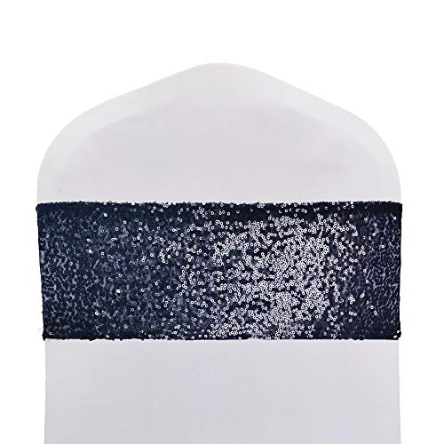 50PCS Black Elastic Sequin Chair Sashes for Party Wedding Decoration - Bling Bling