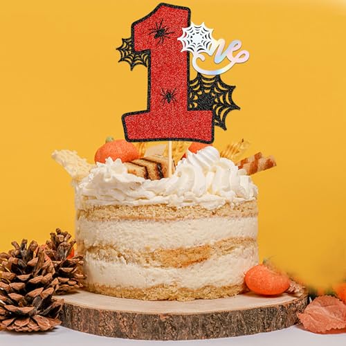 First 1 Number Cake Topper - Spider Web Birthday Party Decoration - Variation: One Red-9