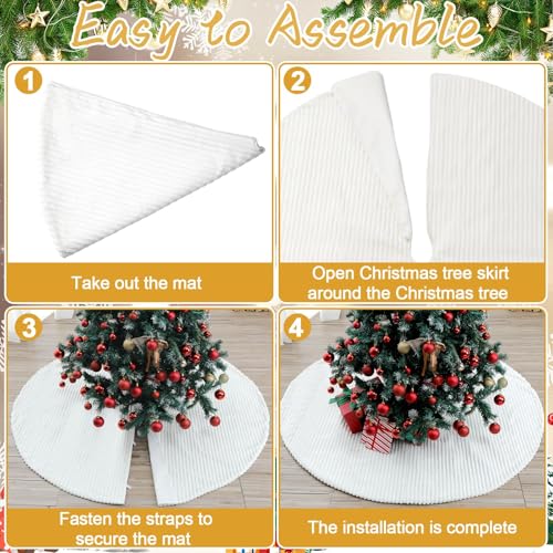60 Inch Faux Fur White Christmas Tree Skirt with Stripe Pattern - Large Holiday Decor - Variation 60
