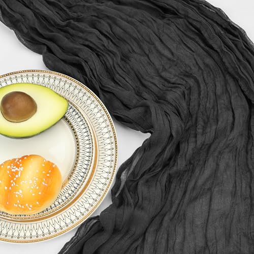 Black Cheesecloth Table Runner Set - 6 Pcs 10Ft Boho Wedding Decor