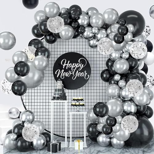 Black and Silver Balloon Garland Arch Kit with Latex Balloons & Accessories - Silver Variation