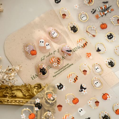 Halloween Nail Stickers - Cute Ghost Black Cat Pumpkin Design - Variation 26
