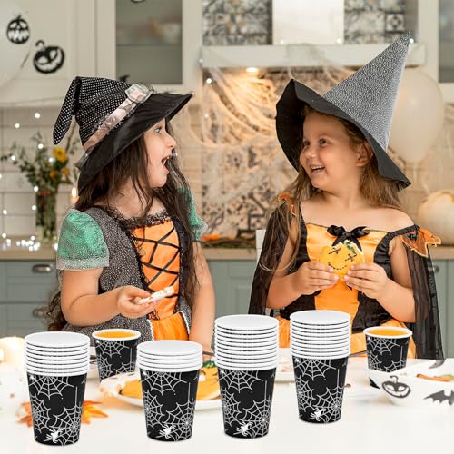 Black Spider Web Halloween Paper Cups - 36 Pack 9 oz Disposable Party Cups