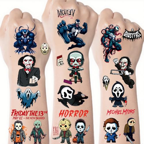 Halloween Temporary Tattoos Black & White 10 Sheets Kids Party Favors