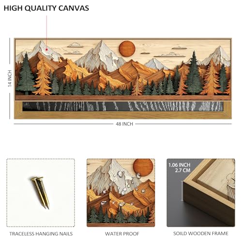 48 Inch Boho Mountain Wall Art Framed Canvas Landscape Sunset Nature Forest
