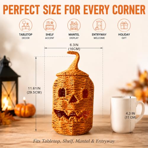 Halloween Pumpkin Jack-O-Lantern Handwoven Rattan Candy Bowl - Orange B