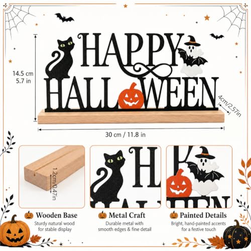 Halloween Table Decorations - Metal Happy Halloween Sign with Ghost Pumpkin Bat - Happy Halloween Variation