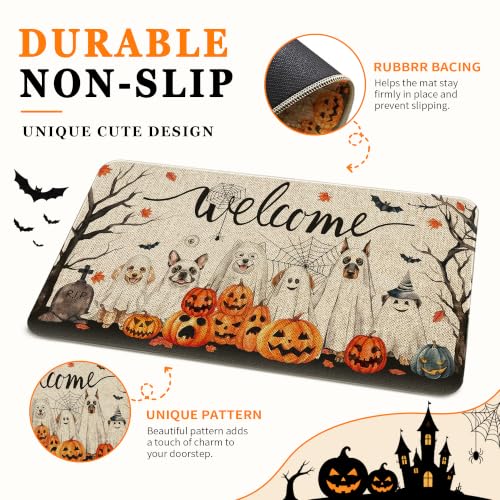 Halloween Ghost Dog Welcome Door Mat 30x17 Inches - Non-Slip Outdoor Rug - Variation: 1'5" x 2'6"