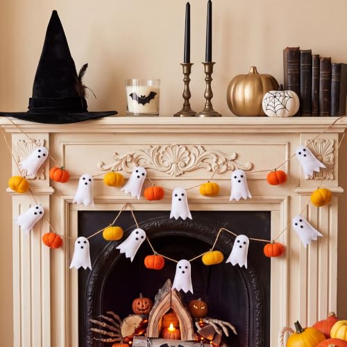Halloween Felt Garland Set - Ghost & Pumpkin 3D Fall Decorations, 2 Pack