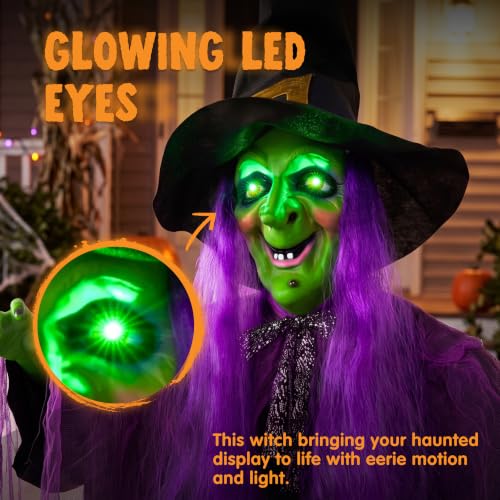 Halloween Hanging Witch Decor with Light-Up Eyes and Magic Ball - Outdoor Yard Yard Decor