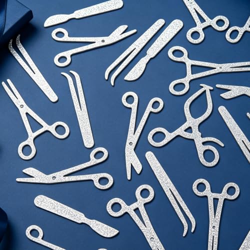 120Pcs Surgical Tool Silhouette Confetti Silver Glitter Party Decor