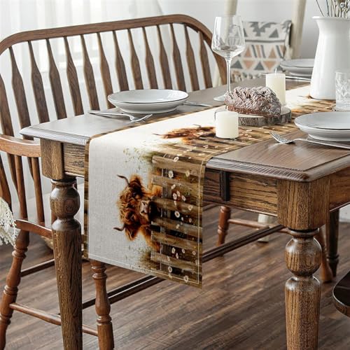 Jejeloiu Highland Cow Table Runner 13 x 90 Inch - Farmhouse Decor