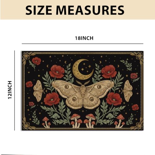 Black Poppy Moth & Moon Placemats Set of 4 - Floral Spring Table Mats