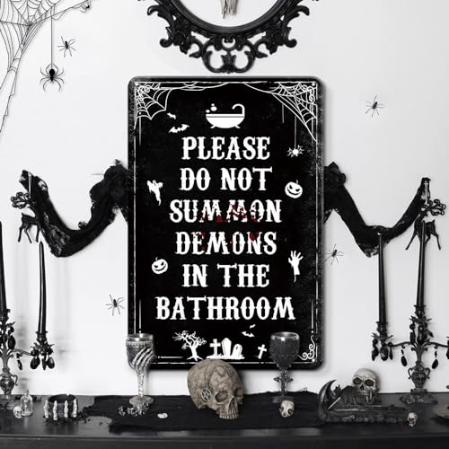 Gothic Bathroom Decor Sign - Do Not Summon Demons Halloween Wall Art