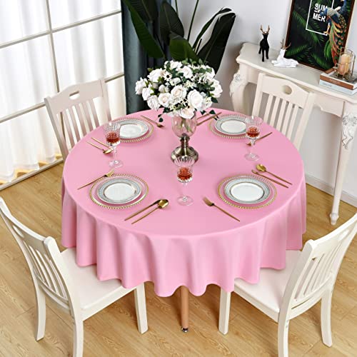 Pink Waterproof Round Tablecloth 48 Inch - Wrinkle Free, Stain Resistant