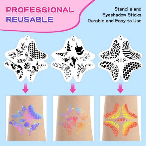 Multicolor Face Painting Kit for Kids & Adults - Split Cake Palette, Glitter, Stencils