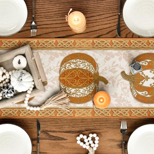 Fall Table Runner 13x120 Inch - Orange Polyester Home Party Decor