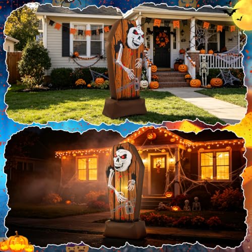 5FT Inflatable Halloween Coffin Decor with LED Skeleton & Weather-Resistant Material