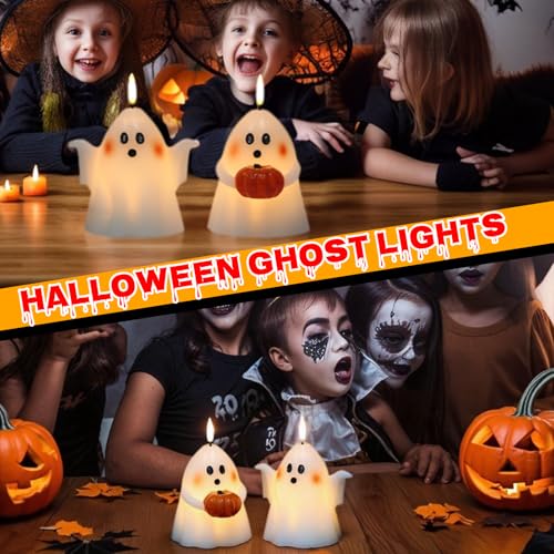 A-2 Ghost Pumpkin Flameless Candles with Timer Hand-Painted Halloween Decor