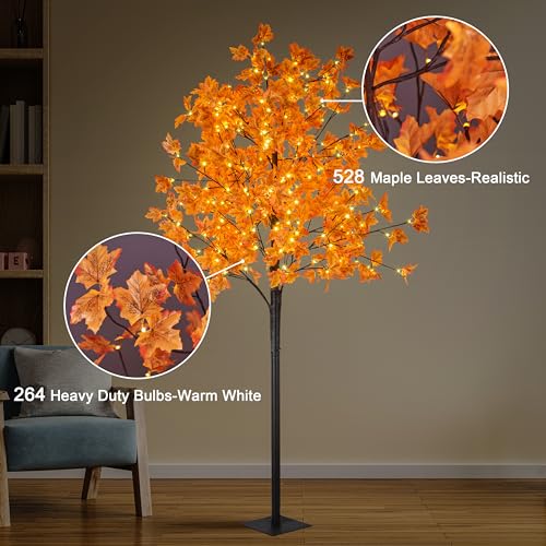 8FT Lighted Maple Tree with 264 LED Warm White Lights - Artificial Fall Decor