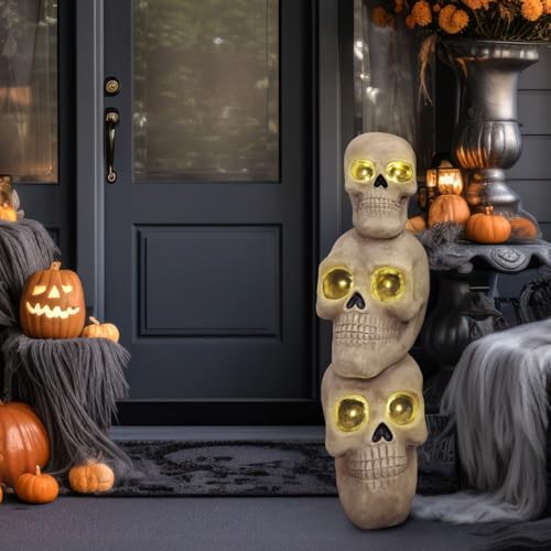 Lifesize Halloween Skull Statue with LED Eyes - Indoor Outdoor Decor