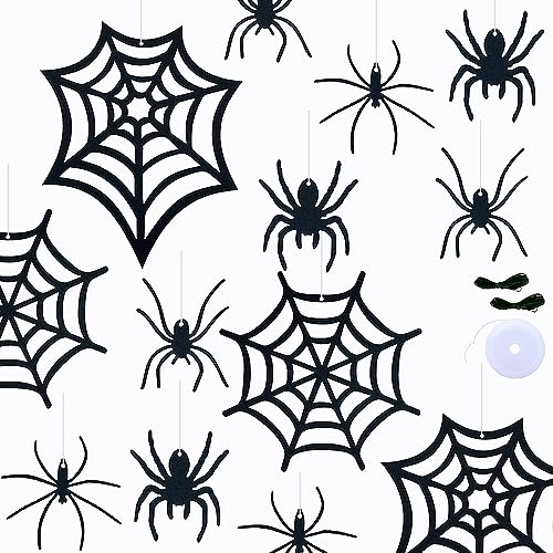 Halloween Hanging Spider Decorations Set - Felt Webs & Spiders for DIY Party Decor