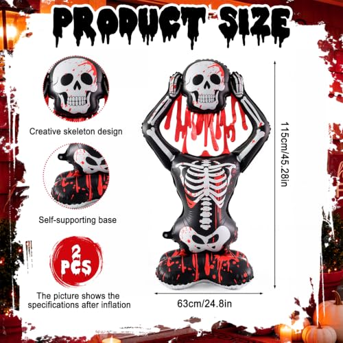 Giant Self-Standing Halloween Skeleton Balloon 3.8FT with Bloody Skull Design - 2 Pcs