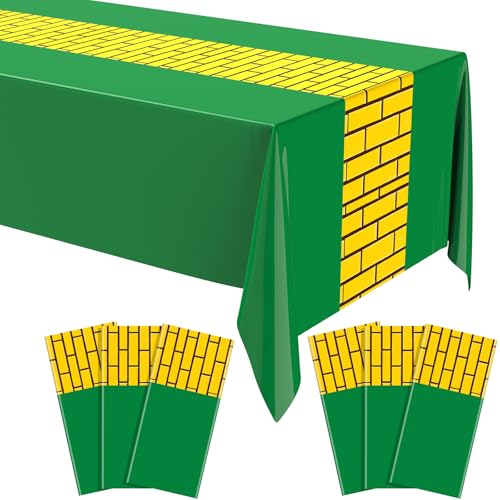 6 Pcs Yellow Brick Disposable Tablecloths 54 x 108 Inch for Party Decor - Variation 6