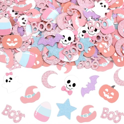 Pink Halloween Confetti - 200 pcs Pastel Glitter Party Table Decorations - Variation: Pink Halloween