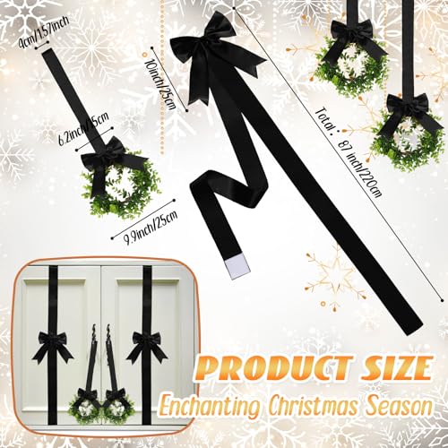 Black Christmas Door Wreaths & Bow Set - Holiday Decoration for Cabinets & Windows