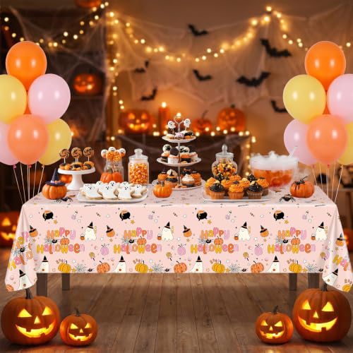 Halloween Tablecloths Set of 3 Pink Ghost Boo Theme Waterproof Disposable Party Decor