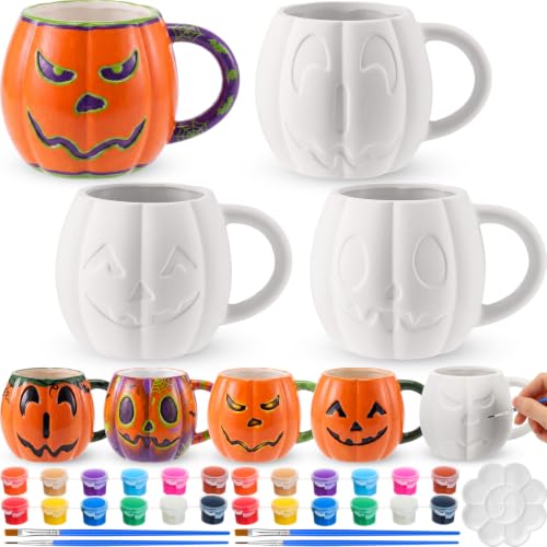 Halloween Paint Your Own Mug Set - Pumpkin Pals with Painting Kit - 4 Pcs
