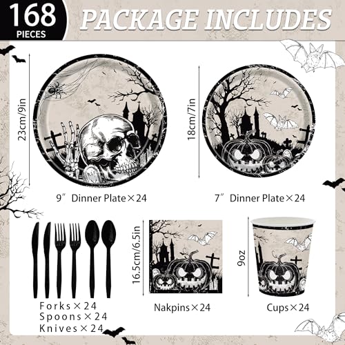 Halloween Skull Pumpkin Party Plate & Napkin Set for 24 Guests