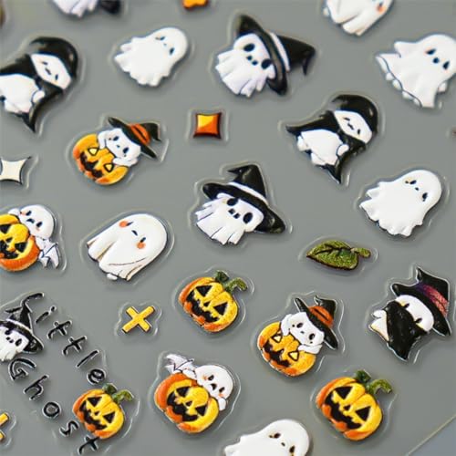 Halloween Nail Stickers Set - Embossed 5D Ghost & Pumpkin Designs, Style 13