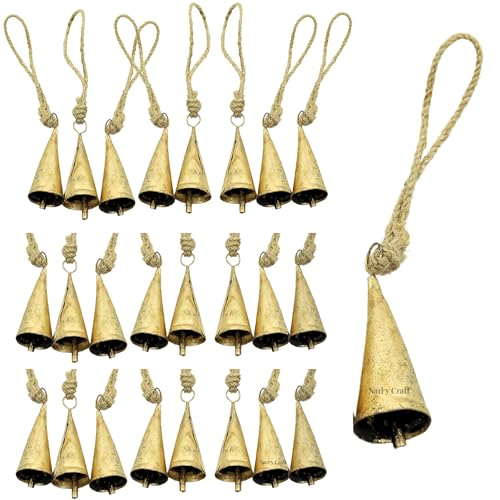 15 Pcs Rustic Jingle Bell Clusters on Rope - Handmade Christmas Decor Set