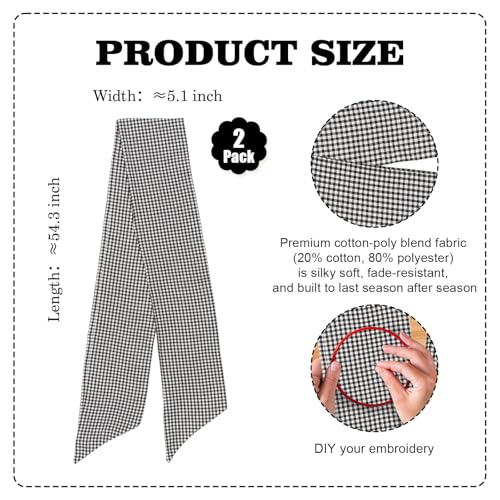 Black White Gingham Wreath Sash - 2 Pack Modern Door Decoration 5.12" x 54.33"