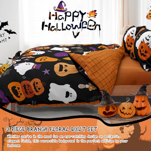 Queen Halloween Duvet Cover Set - Reversible Black Ghost Bedding 90x90