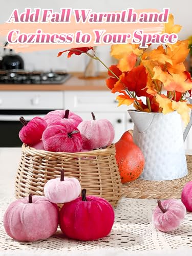 Pink Velvet Pumpkins Fall Halloween Decor - 12 Pcs Multi Pink - 3 Sizes