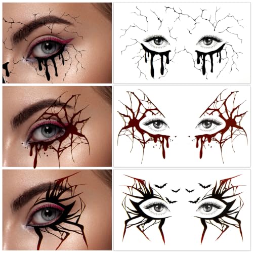 Halloween Eye Makeup Tattoos - Scary Face Design, 8 Sheets